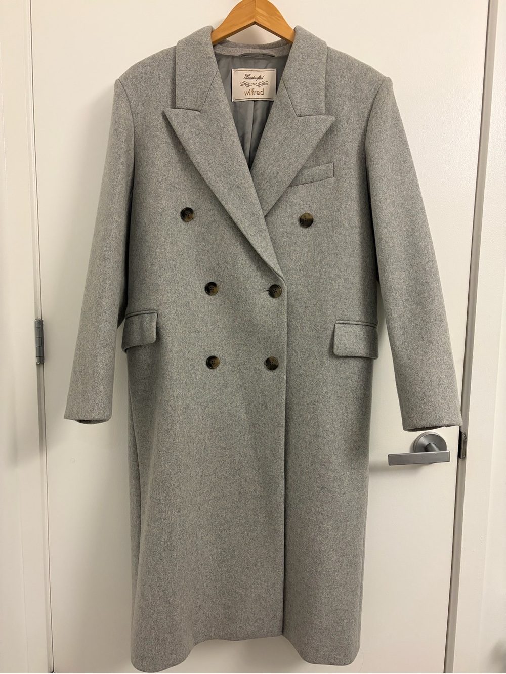 Aritzia Wilfred Gray Double-Breasted Wool Coat S